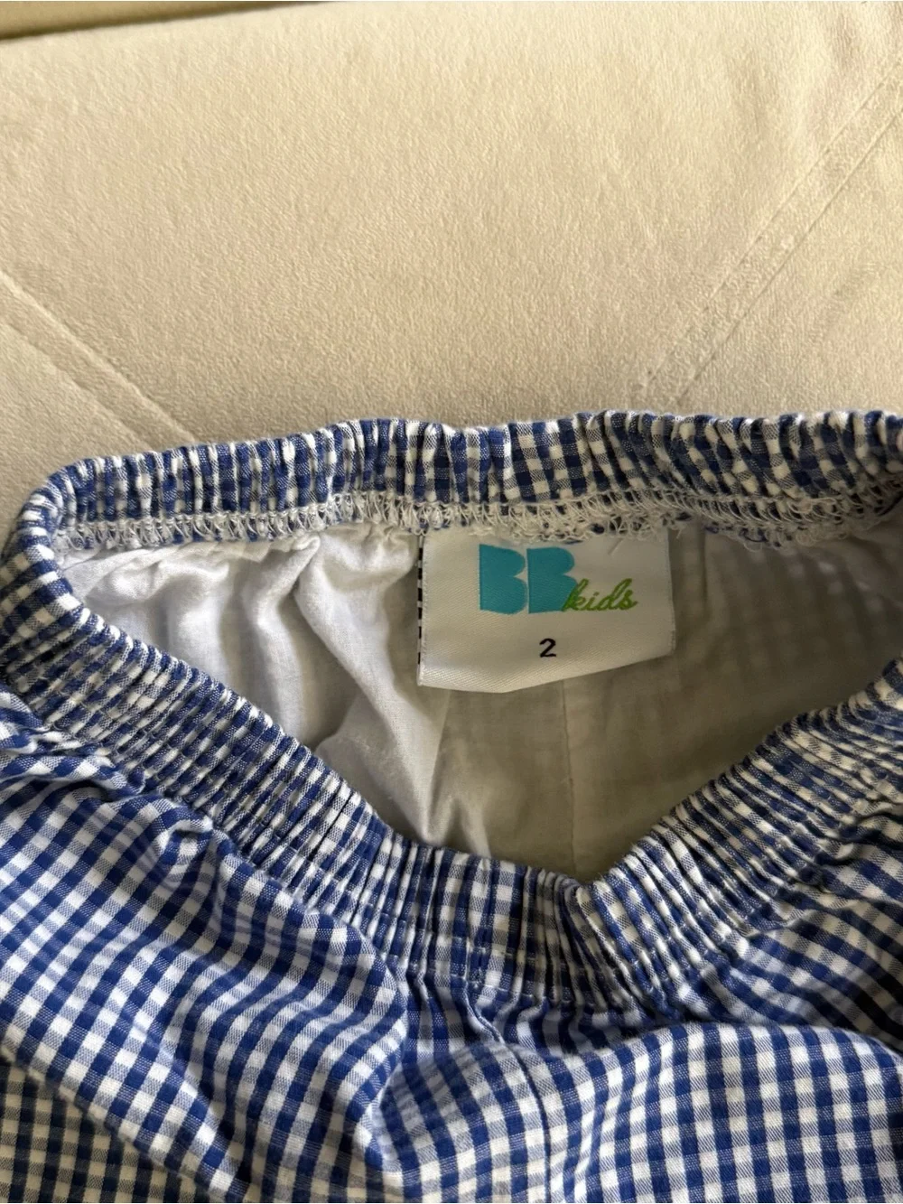 Blue Gingham Elastic-Waist Pants